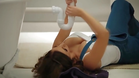 Sexy brunette babe with toys