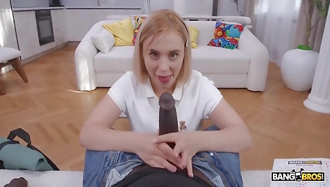 Beautiful blonde with huge tits gets her pussy