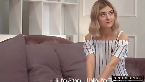 Small tit blond gets face and hard