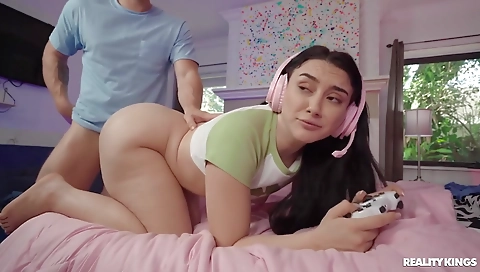 Sexy blonde swallows cum after producers